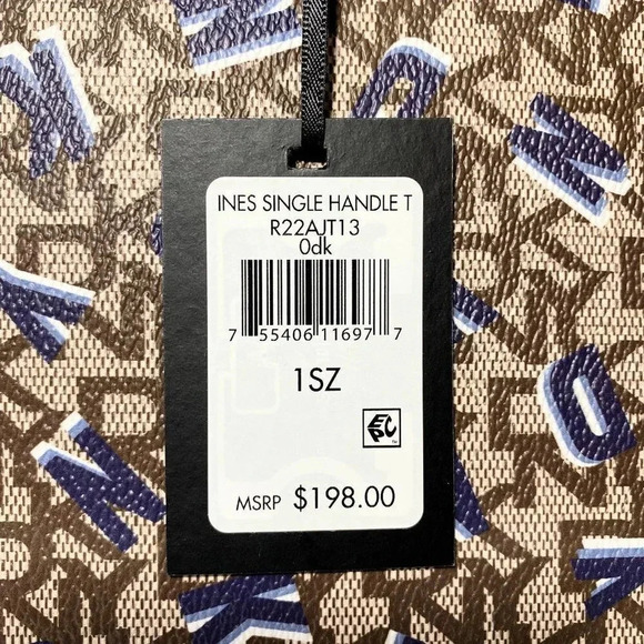 DKNY Shoulder Tote Satchel Bag Monogram Print Blue, Brown NWT - Picture 12 of 13